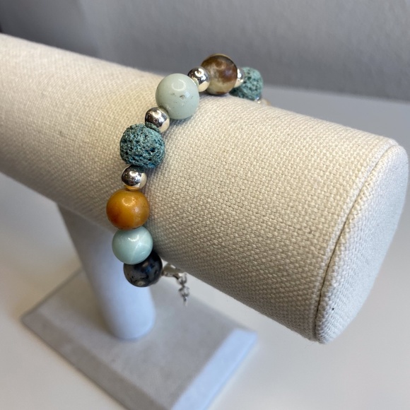 Hand Crafted Amazonite Lava Stone Bracelet Silver - Picture 1 of 7